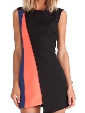 BCBGMAXAZRIA Nikole Colorblock Asymmetrical Zip Dress Size 2
